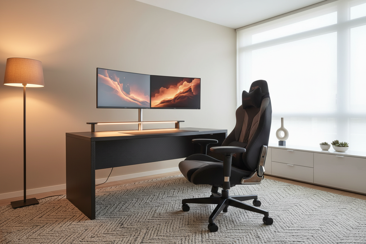 Premium gaming chair in a sleek modern home office setup