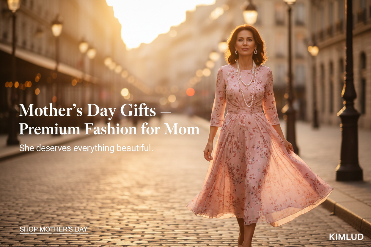 Mother's Day fashion gifts for mom — elegant woman in blush floral midi dress on Paris street | KIMLUD