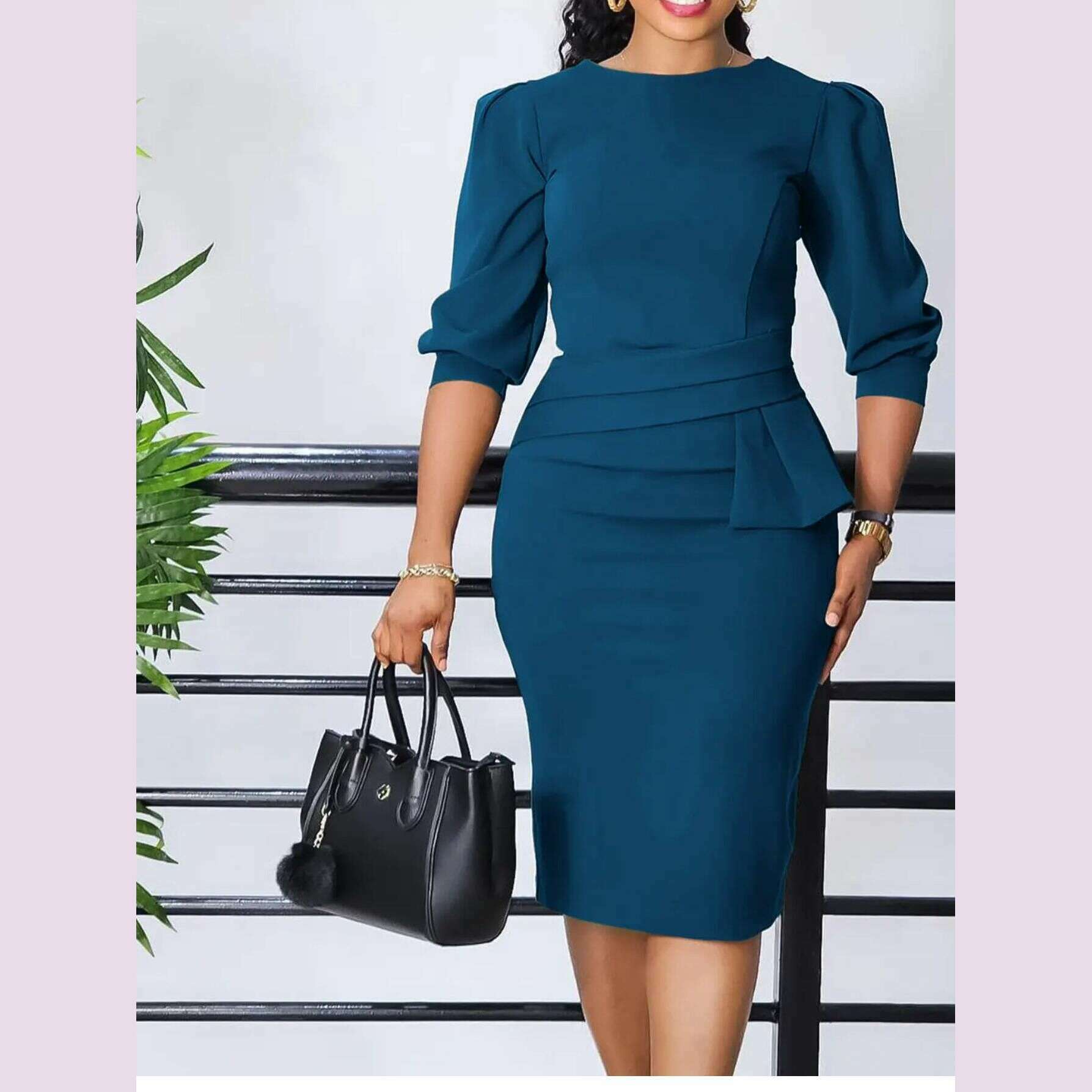 sinhoon-womens-bodycon-dress---solid-color-round-neck-seven-tenths-sleeve-body-hugging-midi-dress-slim-fit-office-party-dresskimlud-womens-fashion-34625674