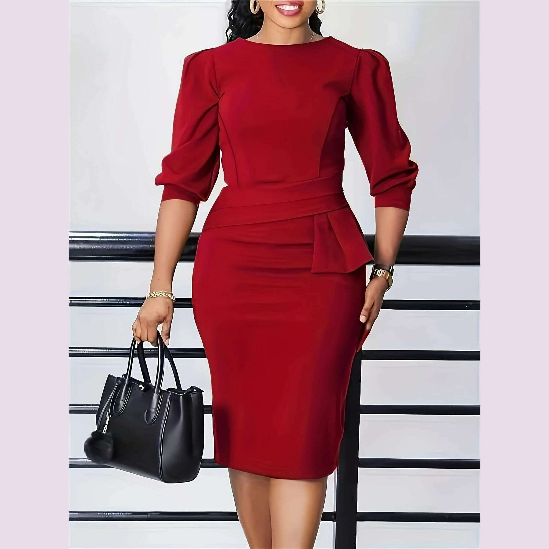 sinhoon-womens-bodycon-dress---solid-color-round-neck-seven-tenths-sleeve-body-hugging-midi-dress-slim-fit-office-party-dresskimlud-womens-fashion-34625669