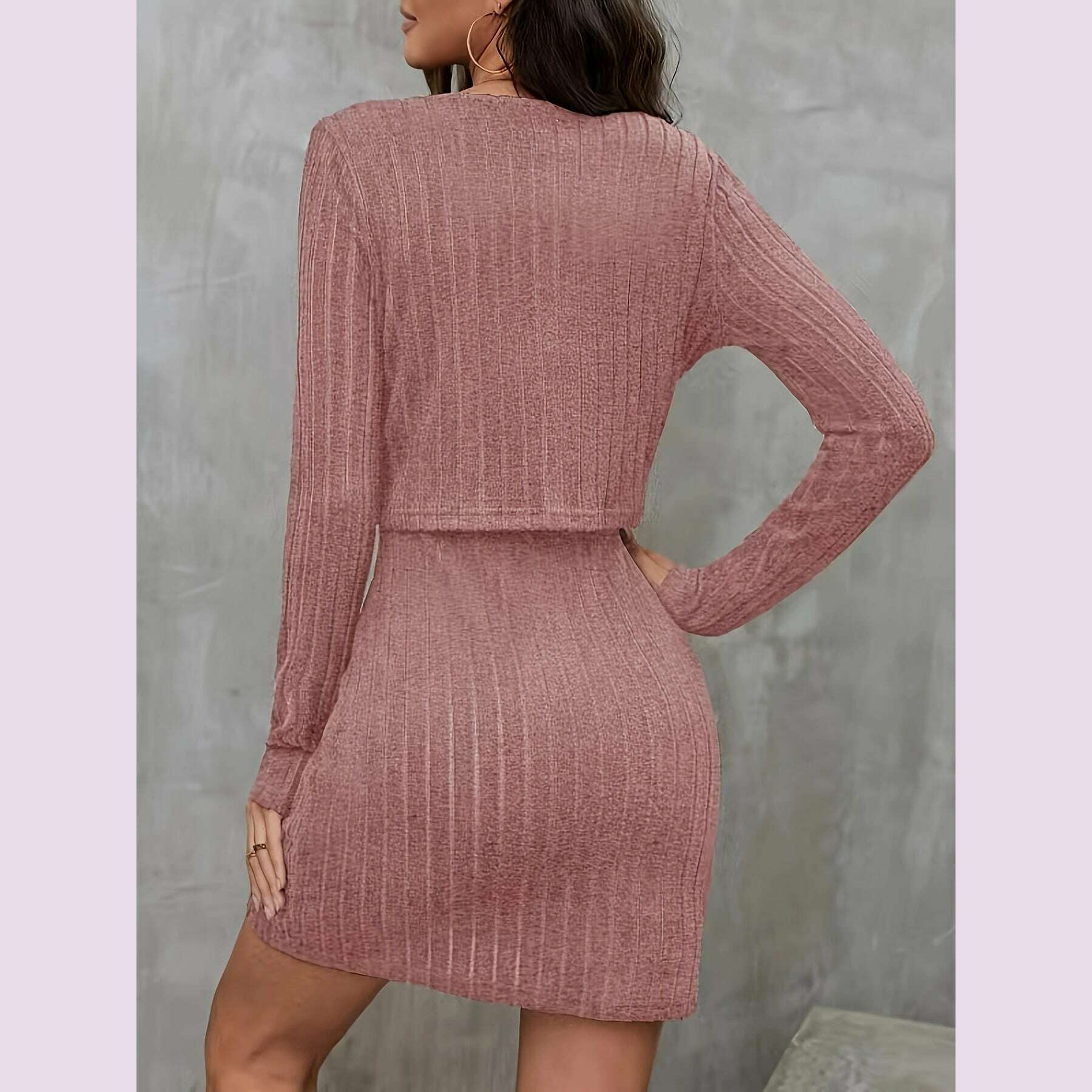 two-piece-set-long-sleeve-ribbed-solid-button-front-cardigan-spaghetti-strap-bodycon-dress-outfits-for-womenkimlud-womens-fashion-34625885