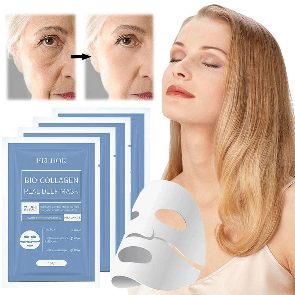 1-10pcs Bio-Collagen Real Deep Mask Soluble Collagen Sheet Mask with Hydrolyzed Collagen Moisturizing Face Mask for Skin Care - KIMLUD