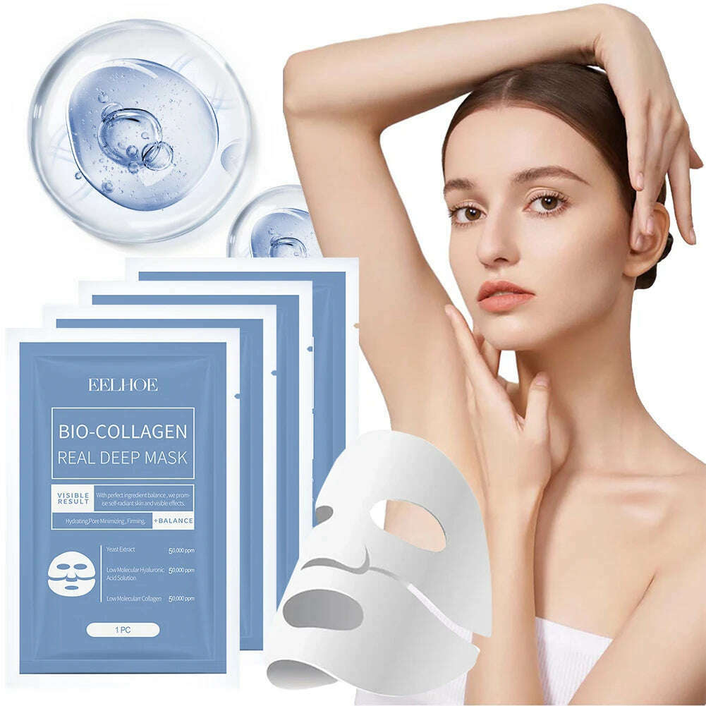 1-10pcs Bio-Collagen Real Deep Mask Soluble Collagen Sheet Mask with Hydrolyzed Collagen Moisturizing Face Mask for Skin Care - KIMLUD