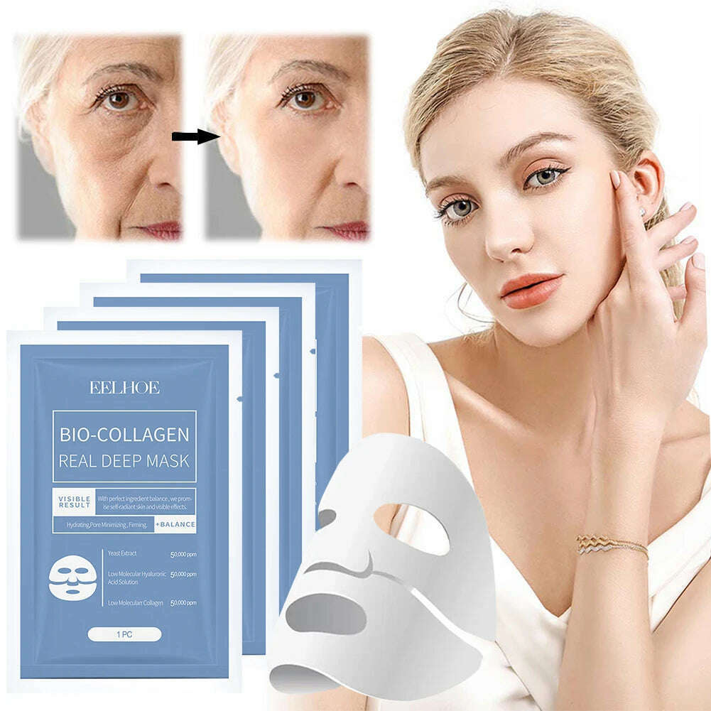1-10pcs Bio-Collagen Real Deep Mask Soluble Collagen Sheet Mask with Hydrolyzed Collagen Moisturizing Face Mask for Skin Care - KIMLUD