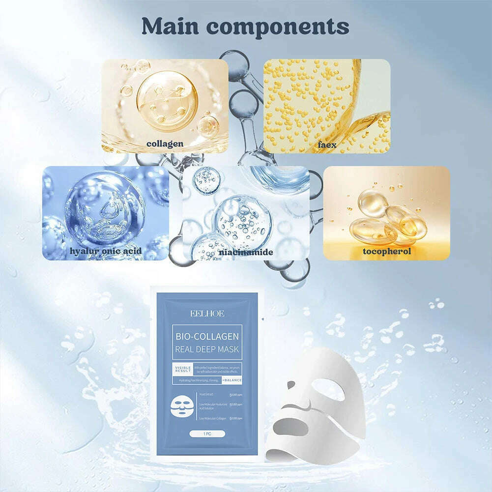 1-10pcs Bio-Collagen Real Deep Mask Soluble Collagen Sheet Mask with Hydrolyzed Collagen Moisturizing Face Mask for Skin Care - KIMLUD