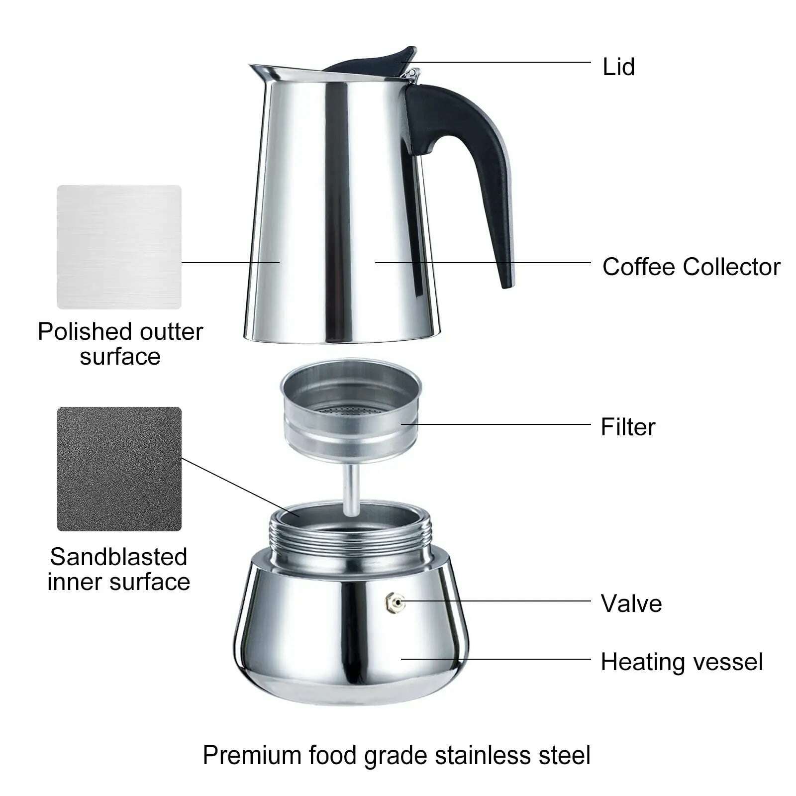 KIMLUD, 1-12 Cup 600ML Stovetop Moka Pot for Portable Coffee Maker,Stainless Steel Coffee Pot,Espresso Percolator Maker for Home Camping, KIMLUD Womens Clothes