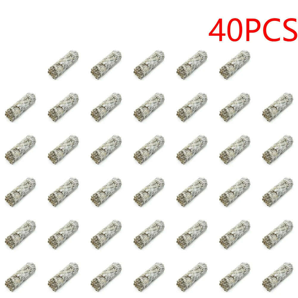 1-40PCS 10.5cm Natural White Sage Bundle Smudge Sticks Pure Leaf Smoky For Yoga Home Cleansing Healing Meditation Smudging - KIMLUD