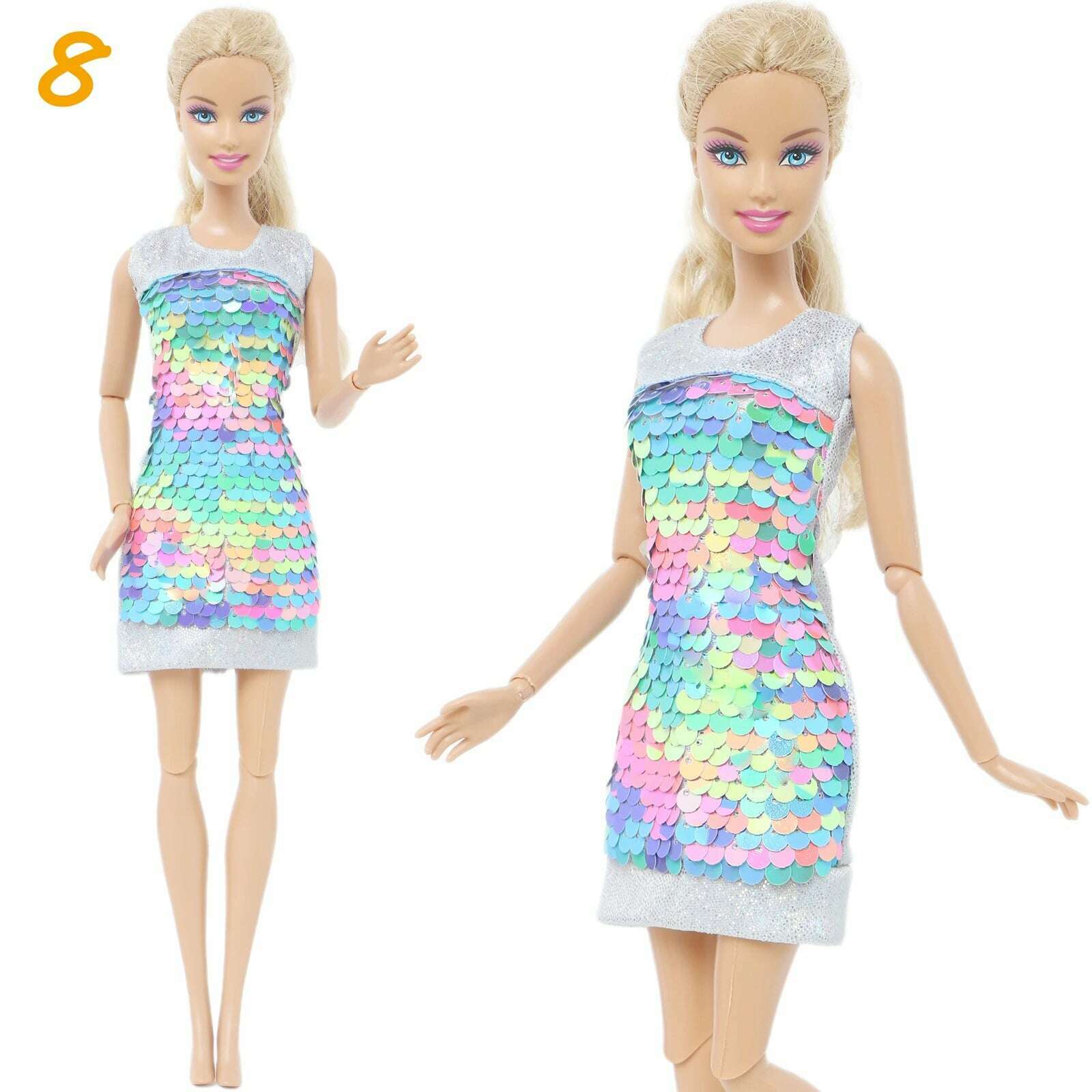 1 Set Fashion Multicolor Outfit Wave Point Dress Shirt Denim Grid Skirt Daily Casual Wear Accessories Clothes for Barbie Doll - KIMLUD