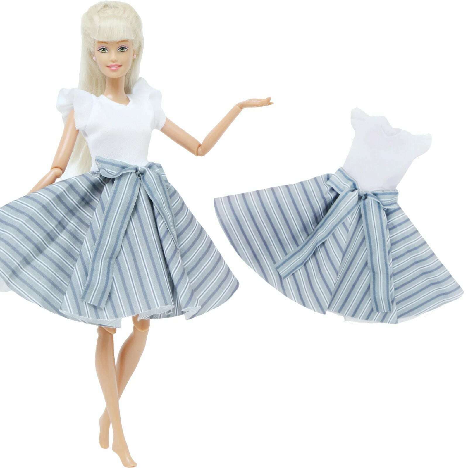 1 Set Fashion Multicolor Outfit Wave Point Dress Shirt Denim Grid Skirt Daily Casual Wear Accessories Clothes for Barbie Doll - KIMLUD