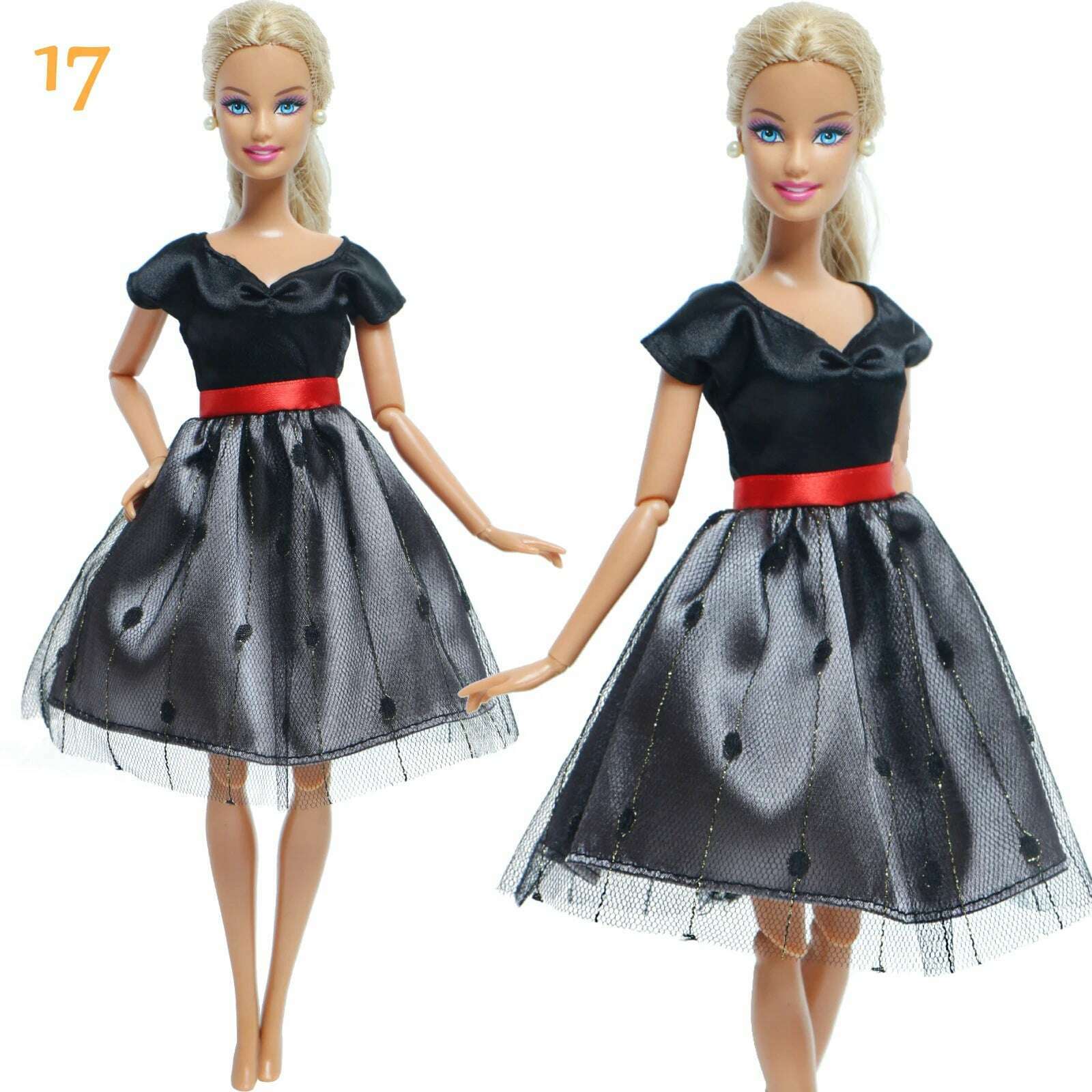 1 Set Fashion Multicolor Outfit Wave Point Dress Shirt Denim Grid Skirt Daily Casual Wear Accessories Clothes for Barbie Doll - KIMLUD