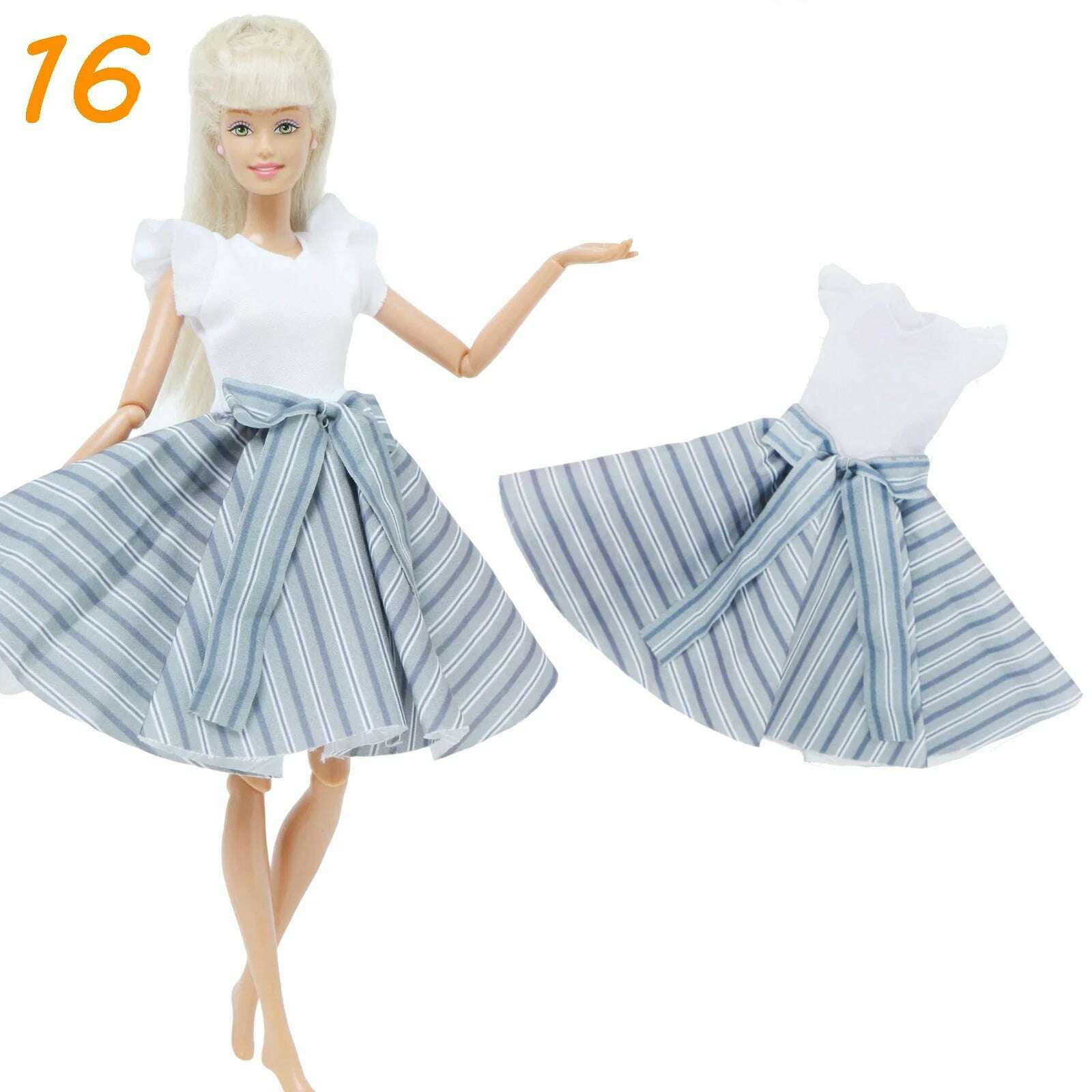 1 Set Fashion Multicolor Outfit Wave Point Dress Shirt Denim Grid Skirt Daily Casual Wear Accessories Clothes for Barbie Doll - KIMLUD