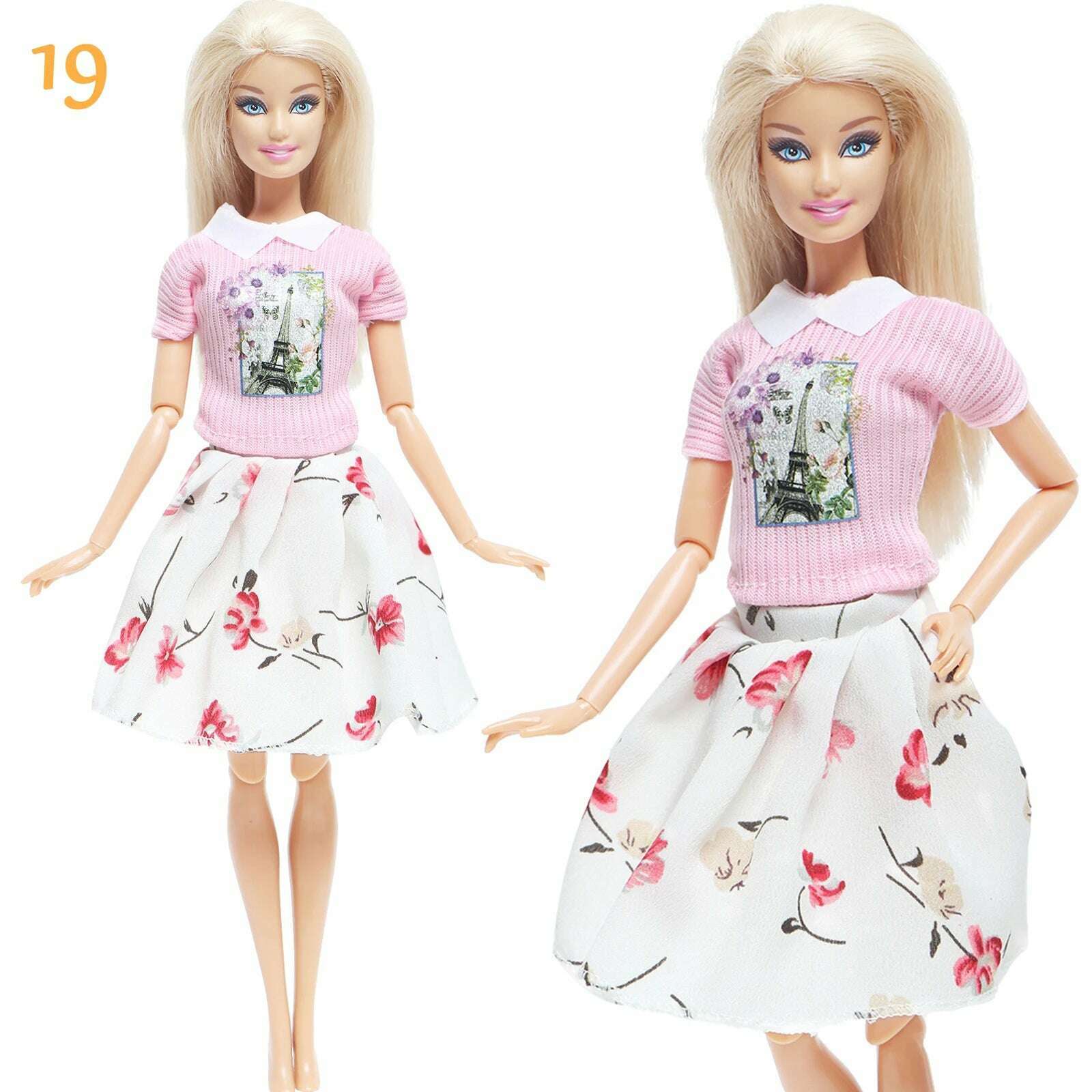 1 Set Fashion Multicolor Outfit Wave Point Dress Shirt Denim Grid Skirt Daily Casual Wear Accessories Clothes for Barbie Doll - KIMLUD