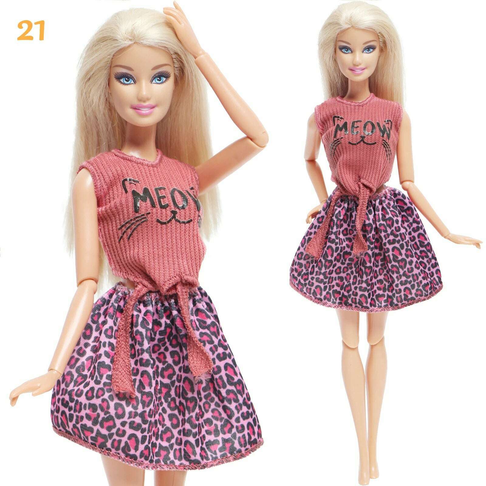 1 Set Fashion Multicolor Outfit Wave Point Dress Shirt Denim Grid Skirt Daily Casual Wear Accessories Clothes for Barbie Doll - KIMLUD