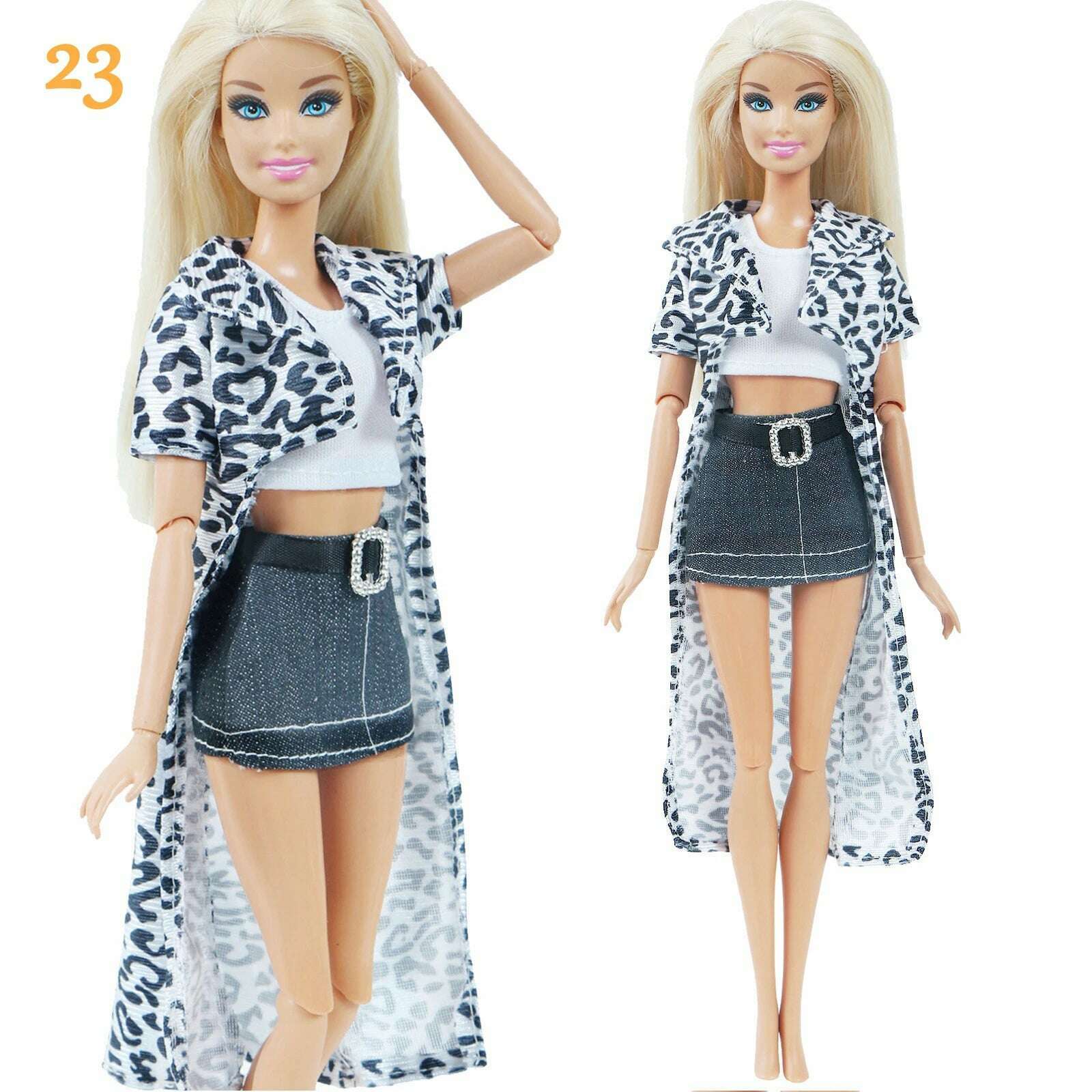 1 Set Fashion Multicolor Outfit Wave Point Dress Shirt Denim Grid Skirt Daily Casual Wear Accessories Clothes for Barbie Doll - KIMLUD