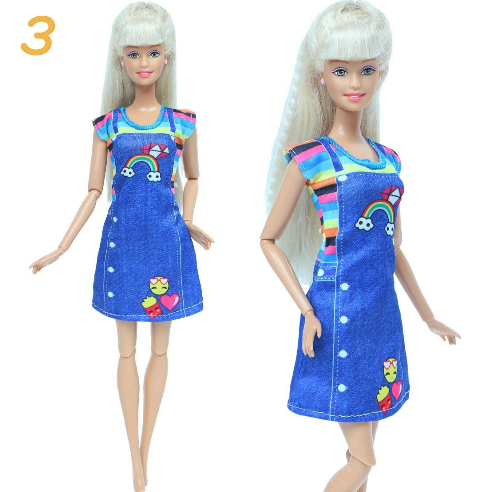 1 Set Fashion Multicolor Outfit Wave Point Dress Shirt Denim Grid Skirt Daily Casual Wear Accessories Clothes for Barbie Doll - KIMLUD