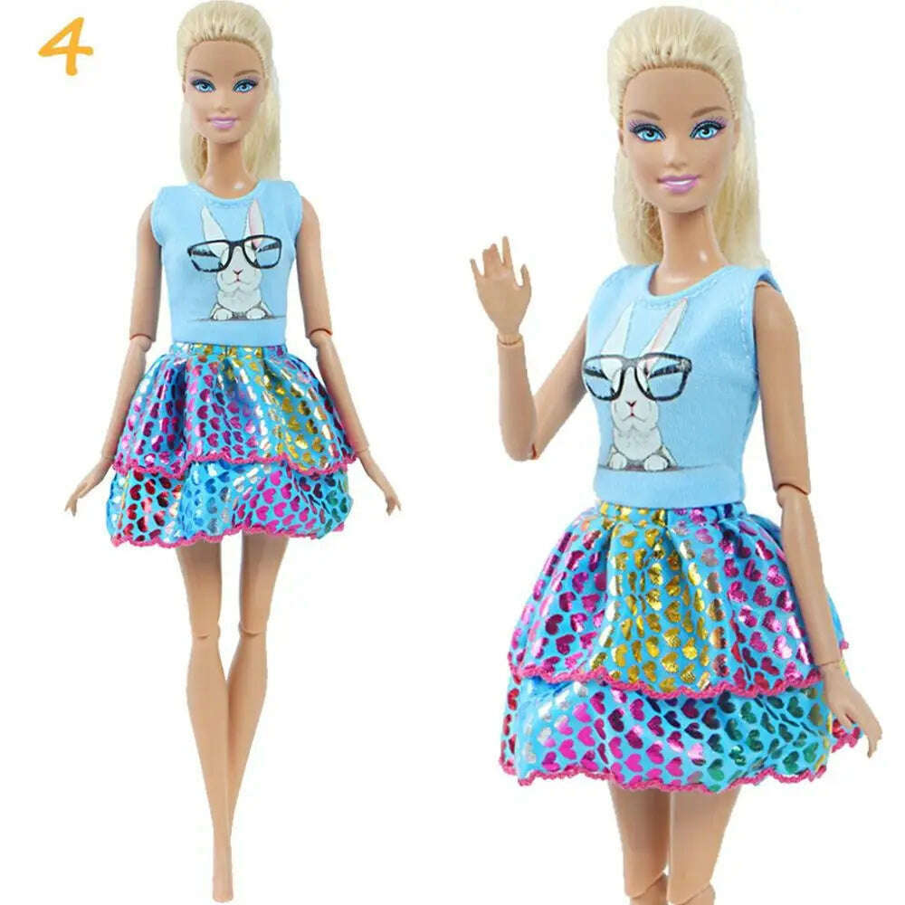 1 Set Fashion Multicolor Outfit Wave Point Dress Shirt Denim Grid Skirt Daily Casual Wear Accessories Clothes for Barbie Doll - KIMLUD