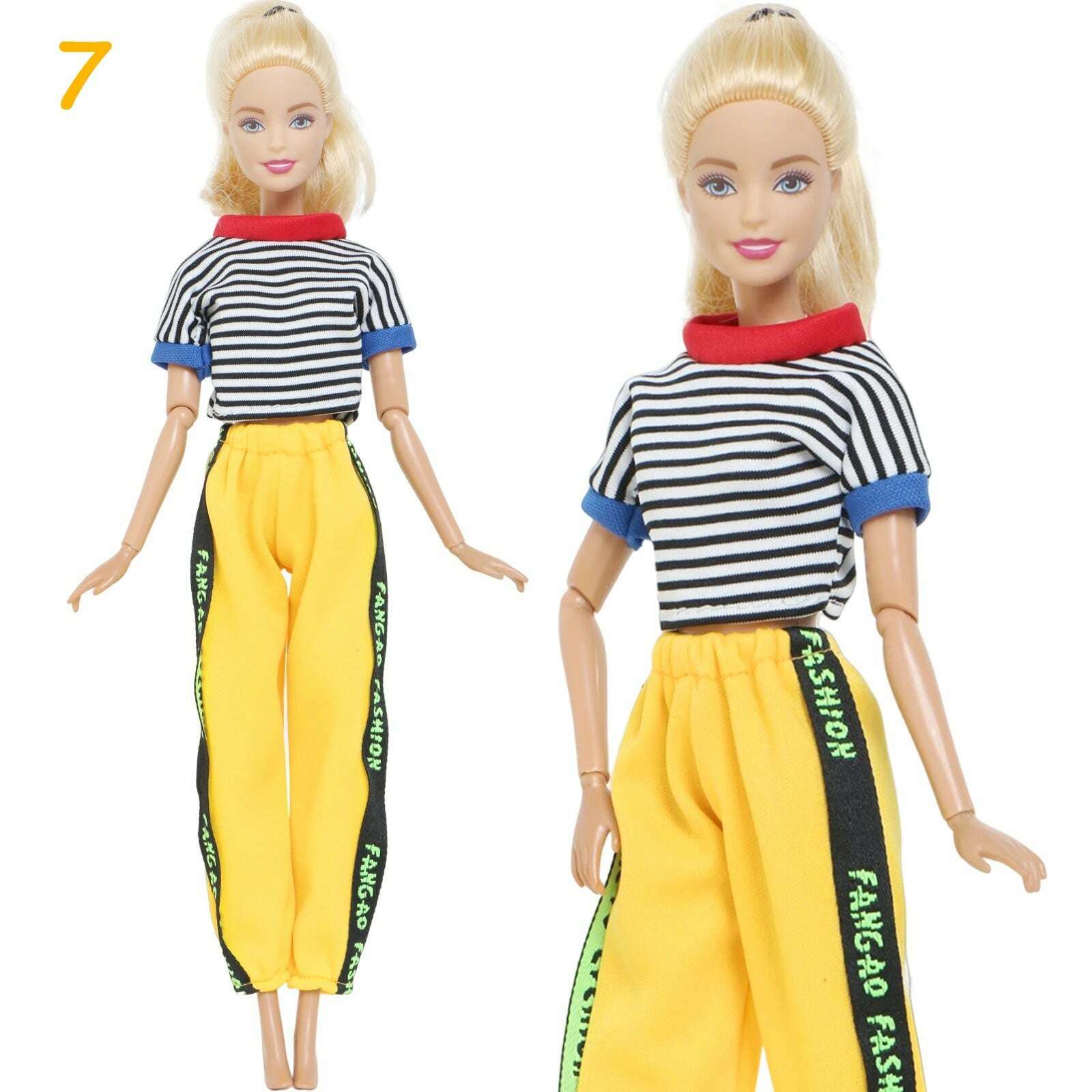 1 Set Fashion Multicolor Outfit Wave Point Dress Shirt Denim Grid Skirt Daily Casual Wear Accessories Clothes for Barbie Doll - KIMLUD