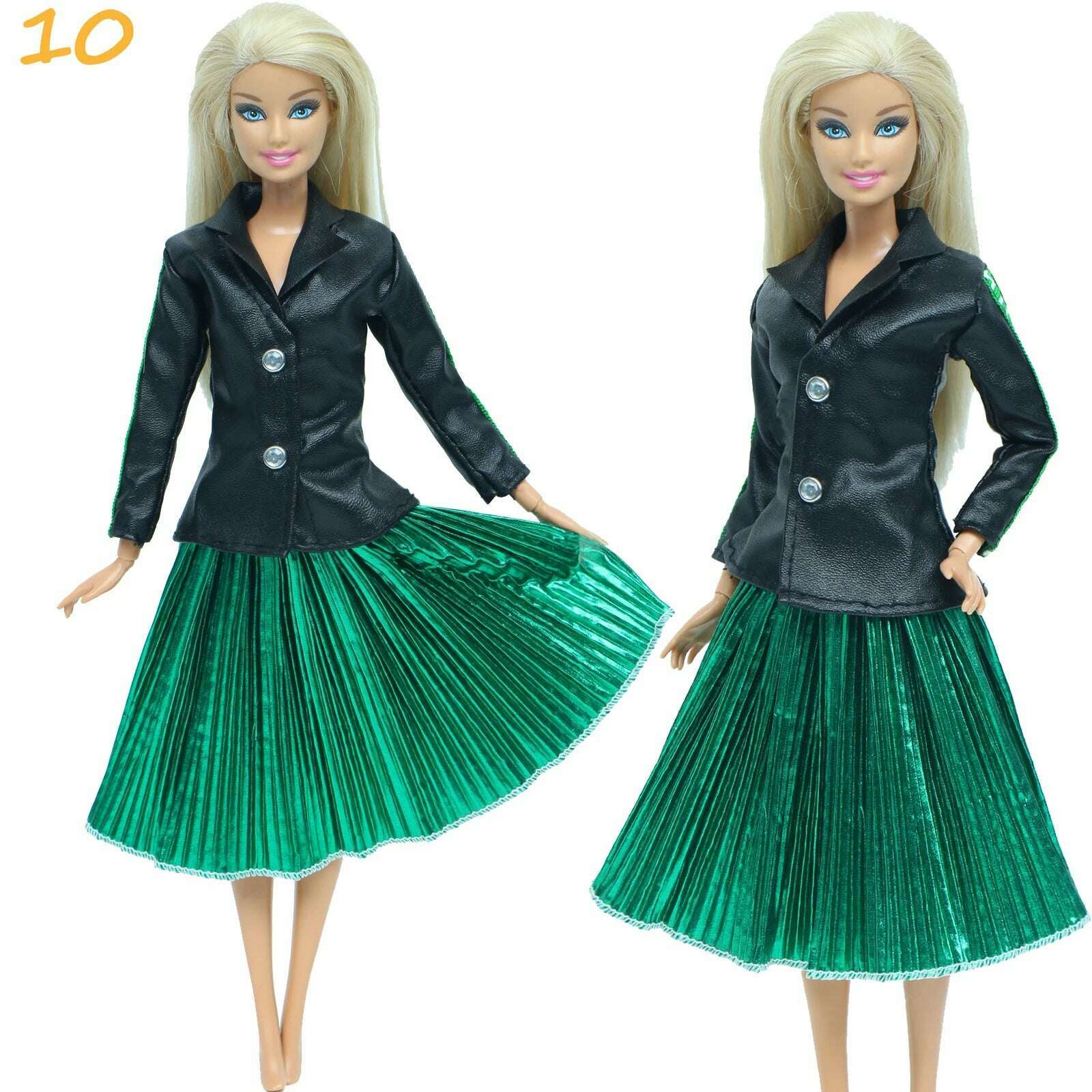 1 Set Fashion Multicolor Outfit Wave Point Dress Shirt Denim Grid Skirt Daily Casual Wear Accessories Clothes for Barbie Doll - KIMLUD