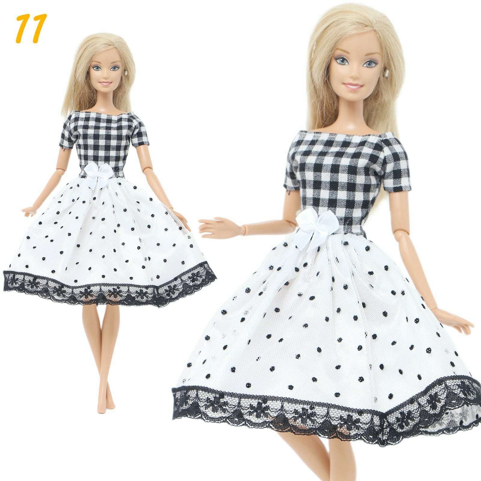 1 Set Fashion Multicolor Outfit Wave Point Dress Shirt Denim Grid Skirt Daily Casual Wear Accessories Clothes for Barbie Doll - KIMLUD