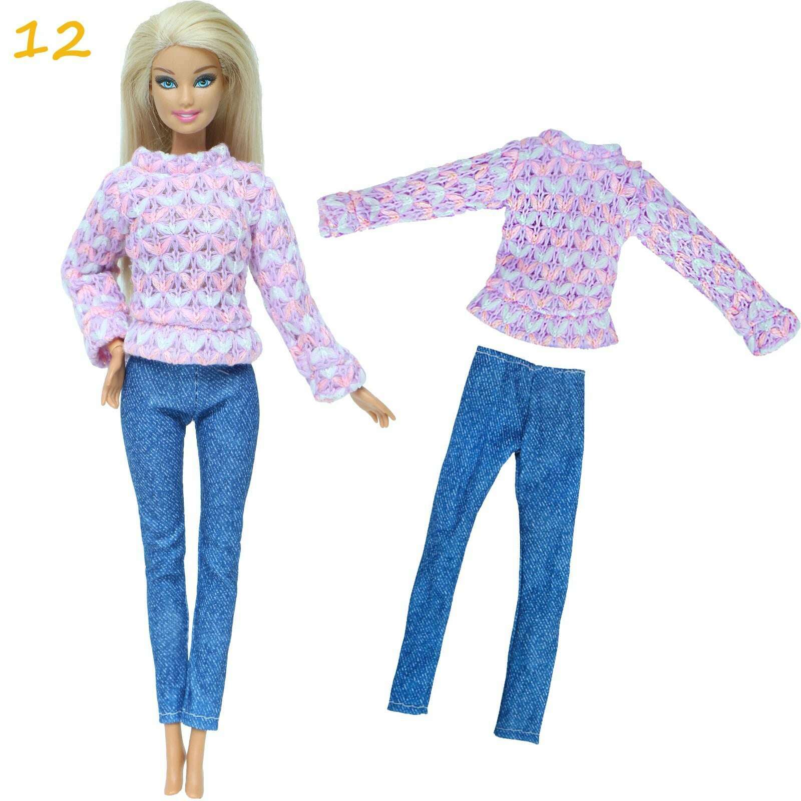 1 Set Fashion Multicolor Outfit Wave Point Dress Shirt Denim Grid Skirt Daily Casual Wear Accessories Clothes for Barbie Doll - KIMLUD