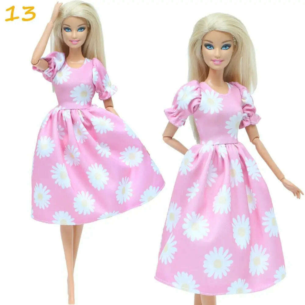 1 Set Fashion Multicolor Outfit Wave Point Dress Shirt Denim Grid Skirt Daily Casual Wear Accessories Clothes for Barbie Doll - KIMLUD