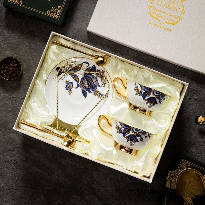 1 set Luxury Set Home Ceramic Bone Porcelain British Tea Cup Black Tea Cup Luxury Gift Coffee Mugs European Coffee Cup - KIMLUD