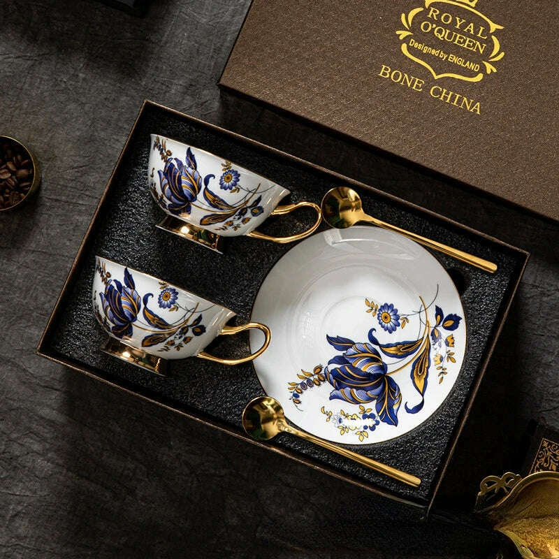 1 set Luxury Set Home Ceramic Bone Porcelain British Tea Cup Black Tea Cup Luxury Gift Coffee Mugs European Coffee Cup - KIMLUD