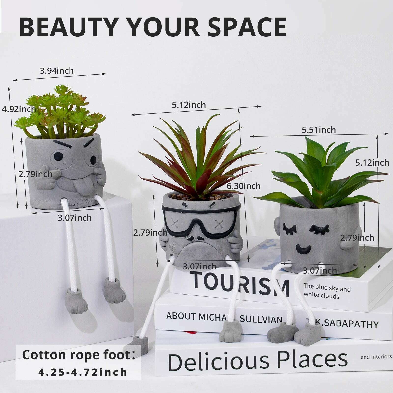 1 set of 3 pots of artificial succulent plants, cute hanging leg potted plants, creative artificial succulent plants and potted - KIMLUD