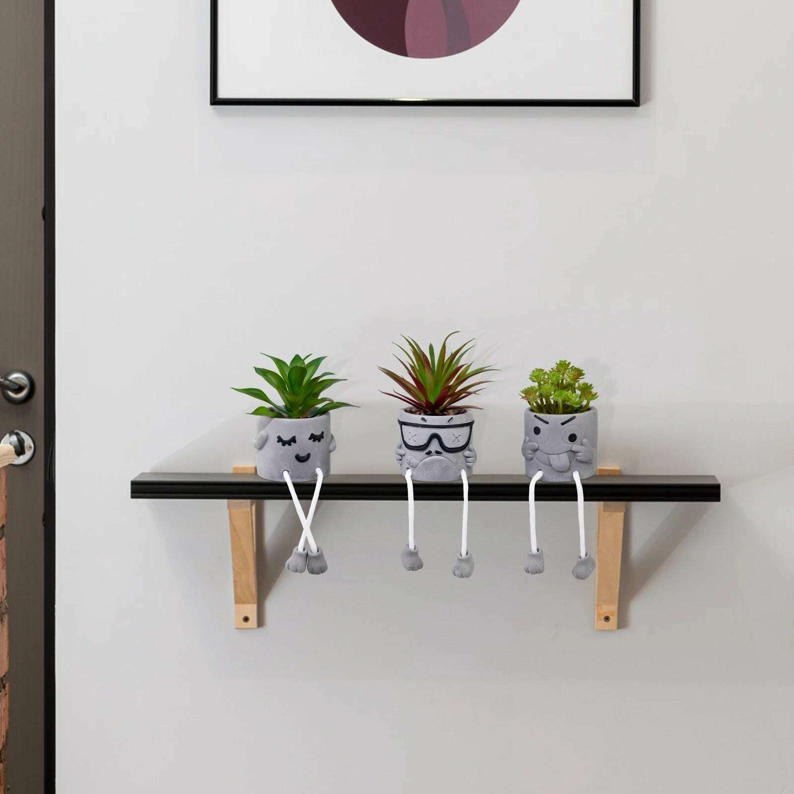 1 set of 3 pots of artificial succulent plants, cute hanging leg potted plants, creative artificial succulent plants and potted - KIMLUD