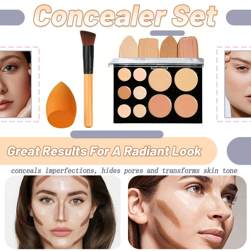 KIMLUD, 10 Colors Concealer Palette Set, Cream Concealer with Waterproof,Sweatproof Coverage for Acne and Tattoos Makeup Palette Set, KIMLUD Womens Clothes