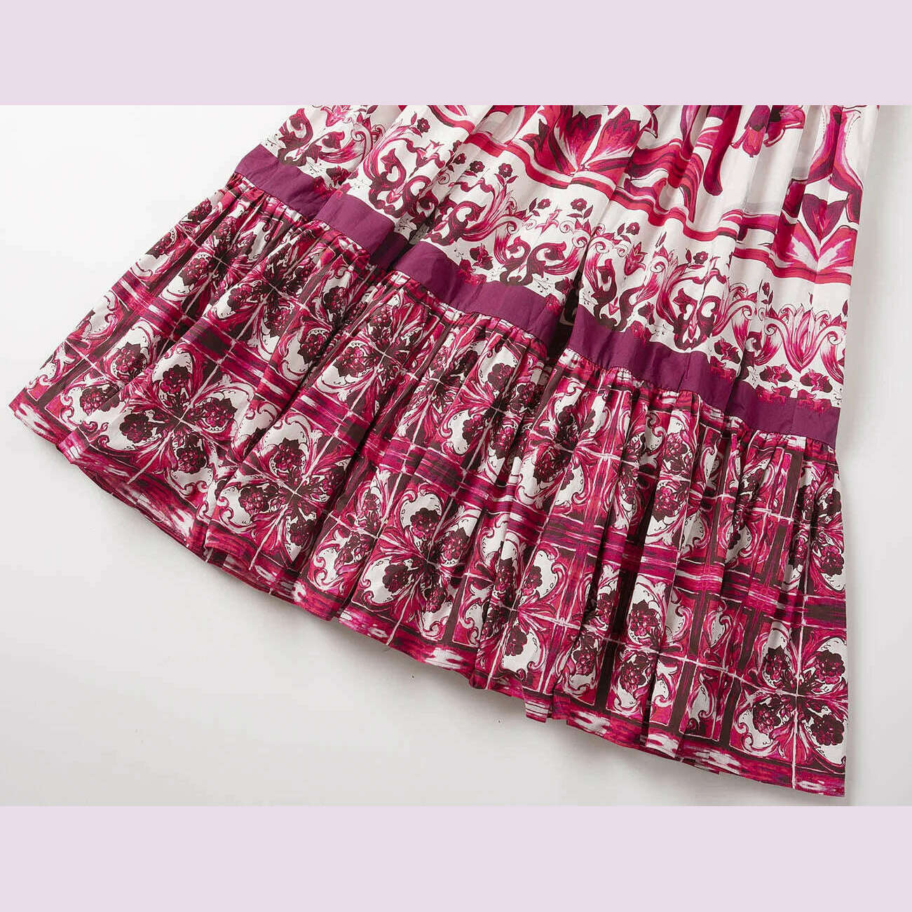 100% Cotton Red Blue And White Porcelain Printed Mid-Length Poplin Dress For Women'S Fashion Holiday Party Spring Summer 2023 - KIMLUD