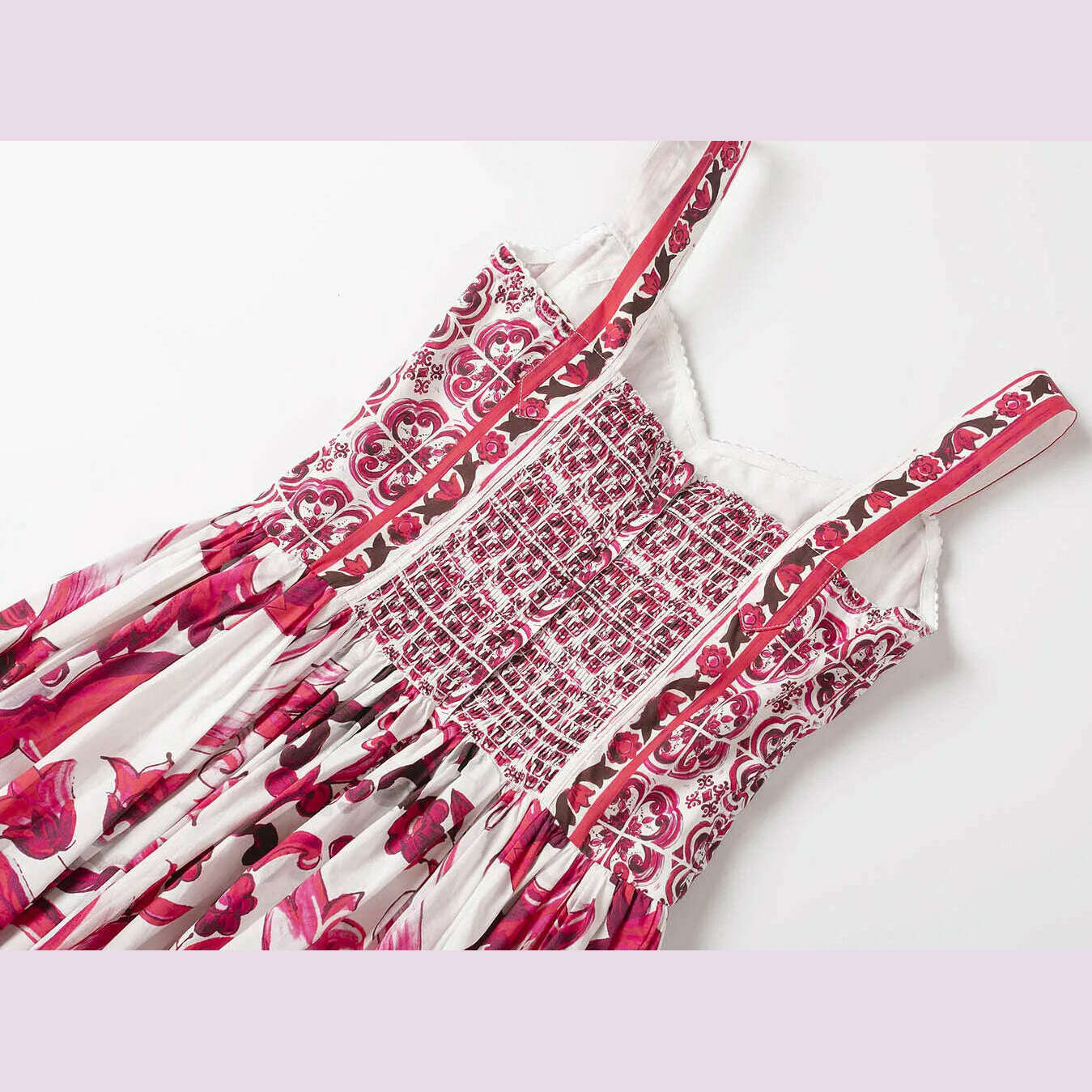 100% Cotton Red Blue And White Porcelain Printed Mid-Length Poplin Dress For Women'S Fashion Holiday Party Spring Summer 2023 - KIMLUD