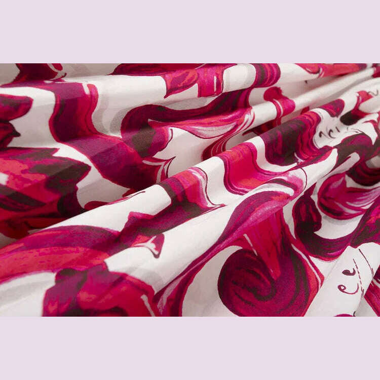 100% Cotton Red Blue And White Porcelain Printed Mid-Length Poplin Dress For Women'S Fashion Holiday Party Spring Summer 2023 - KIMLUD