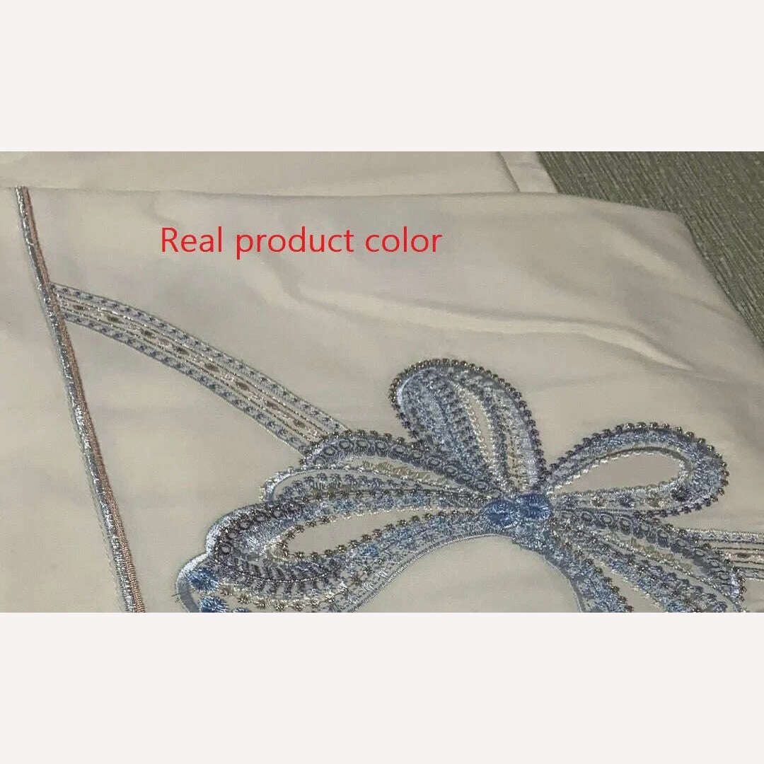 100% Egyptian Cotton Luxury Butterfly Embroidery Wedding Bedding Set 100% Cotton Duvet Cover Flat/Fitted Bed Sheet Pillowcases - KIMLUD