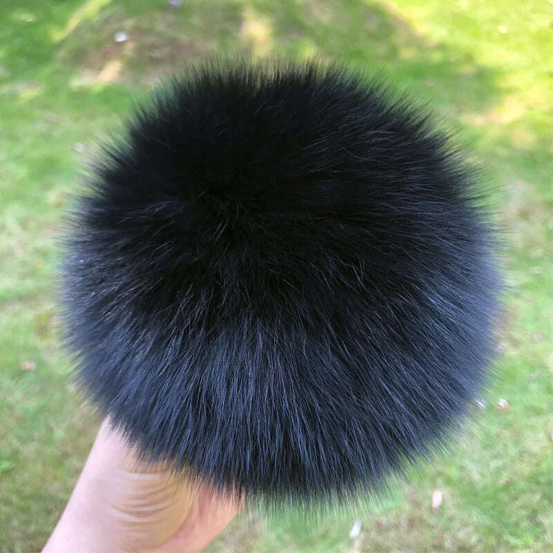KIMLUD, 100% natural fox fur pompom raccoon fur pom pom for hat beanies DIY Fur Pompon For Caps Bags Scarf Accessories, fox black, KIMLUD APPAREL - Womens Clothes