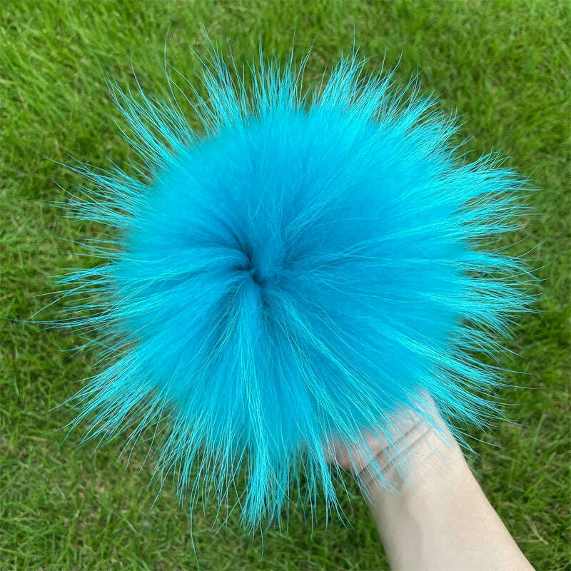 KIMLUD, 100% natural fox fur pompom raccoon fur pom pom for hat beanies DIY Fur Pompon For Caps Bags Scarf Accessories, raccoon sky blue, KIMLUD APPAREL - Womens Clothes