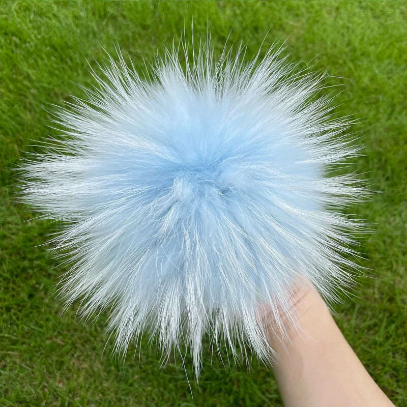 KIMLUD, 100% natural fox fur pompom raccoon fur pom pom for hat beanies DIY Fur Pompon For Caps Bags Scarf Accessories, raccoon light blue, KIMLUD APPAREL - Womens Clothes