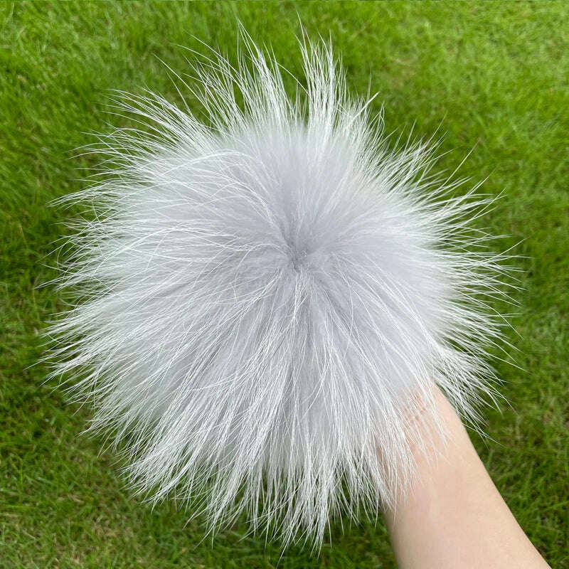 KIMLUD, 100% natural fox fur pompom raccoon fur pom pom for hat beanies DIY Fur Pompon For Caps Bags Scarf Accessories, raccoon light gray, KIMLUD APPAREL - Womens Clothes