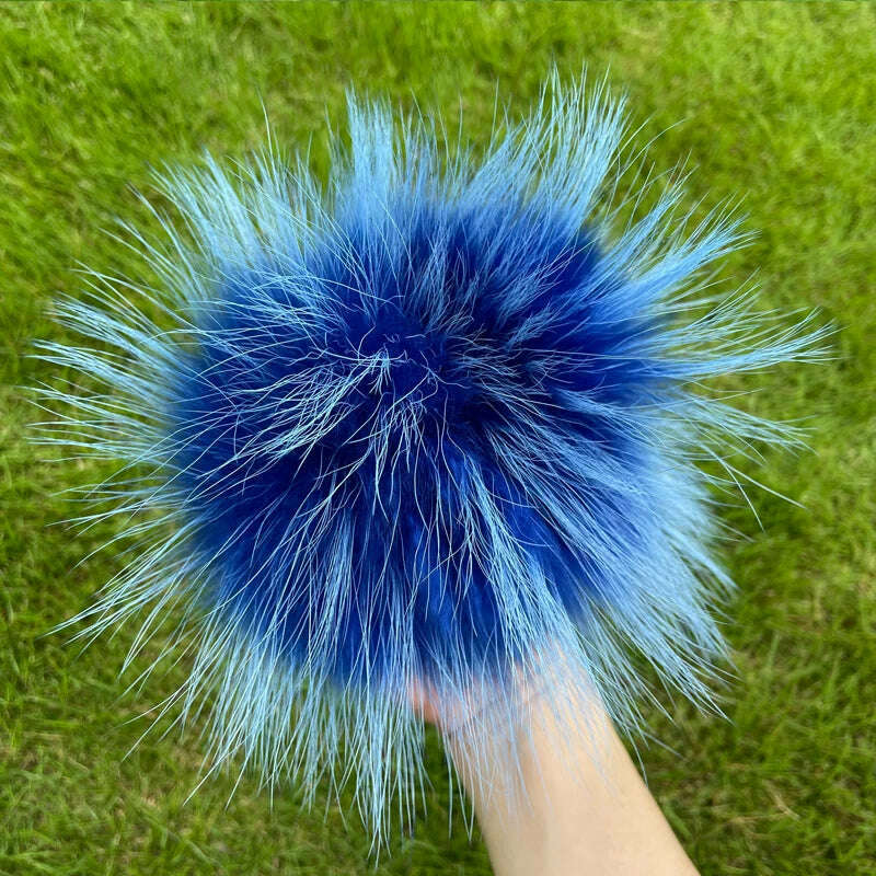 KIMLUD, 100% natural fox fur pompom raccoon fur pom pom for hat beanies DIY Fur Pompon For Caps Bags Scarf Accessories, raccoon blue, KIMLUD APPAREL - Womens Clothes