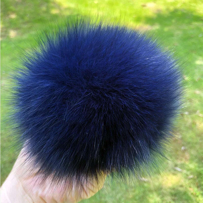 KIMLUD, 100% natural fox fur pompom raccoon fur pom pom for hat beanies DIY Fur Pompon For Caps Bags Scarf Accessories, fox navy, KIMLUD APPAREL - Womens Clothes