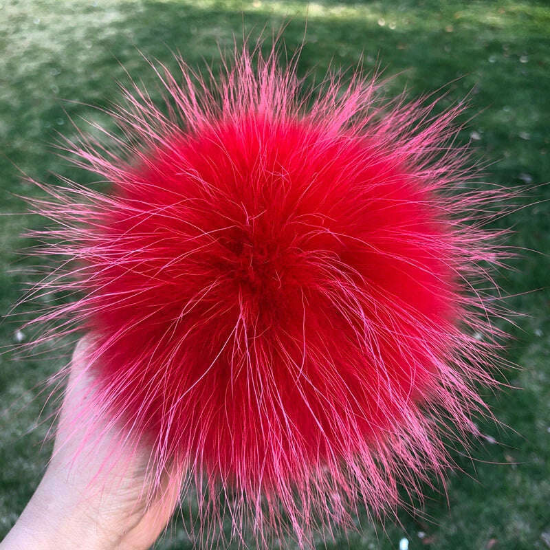 KIMLUD, 100% natural fox fur pompom raccoon fur pom pom for hat beanies DIY Fur Pompon For Caps Bags Scarf Accessories, raccoon red, KIMLUD APPAREL - Womens Clothes