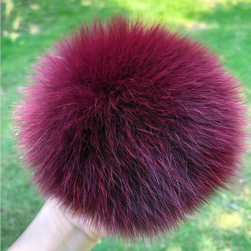 KIMLUD, 100% natural fox fur pompom raccoon fur pom pom for hat beanies DIY Fur Pompon For Caps Bags Scarf Accessories, fox wine red, KIMLUD APPAREL - Womens Clothes