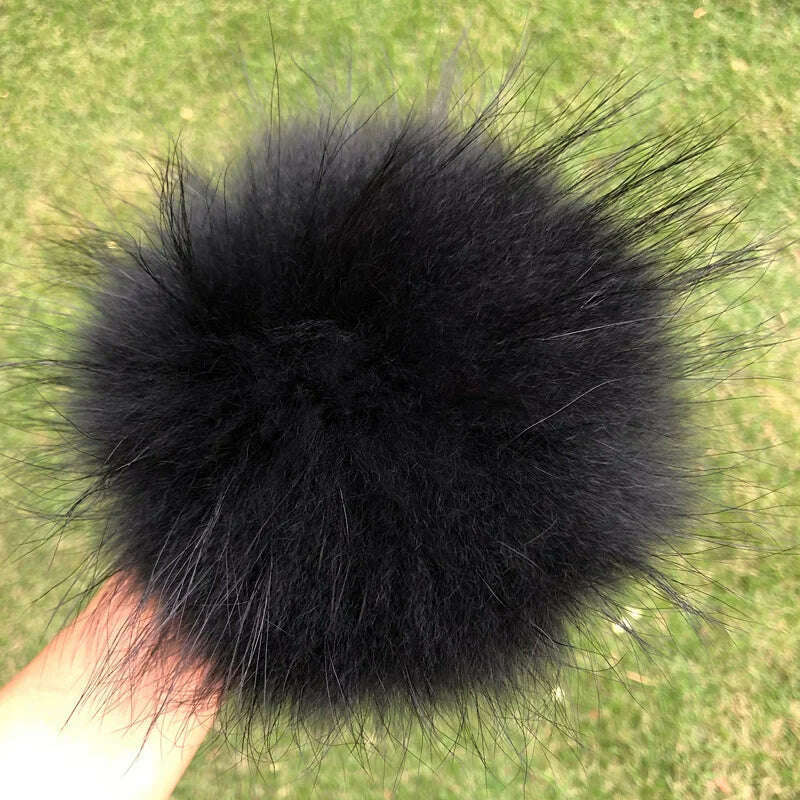 KIMLUD, 100% natural fox fur pompom raccoon fur pom pom for hat beanies DIY Fur Pompon For Caps Bags Scarf Accessories, raccoon black, KIMLUD APPAREL - Womens Clothes