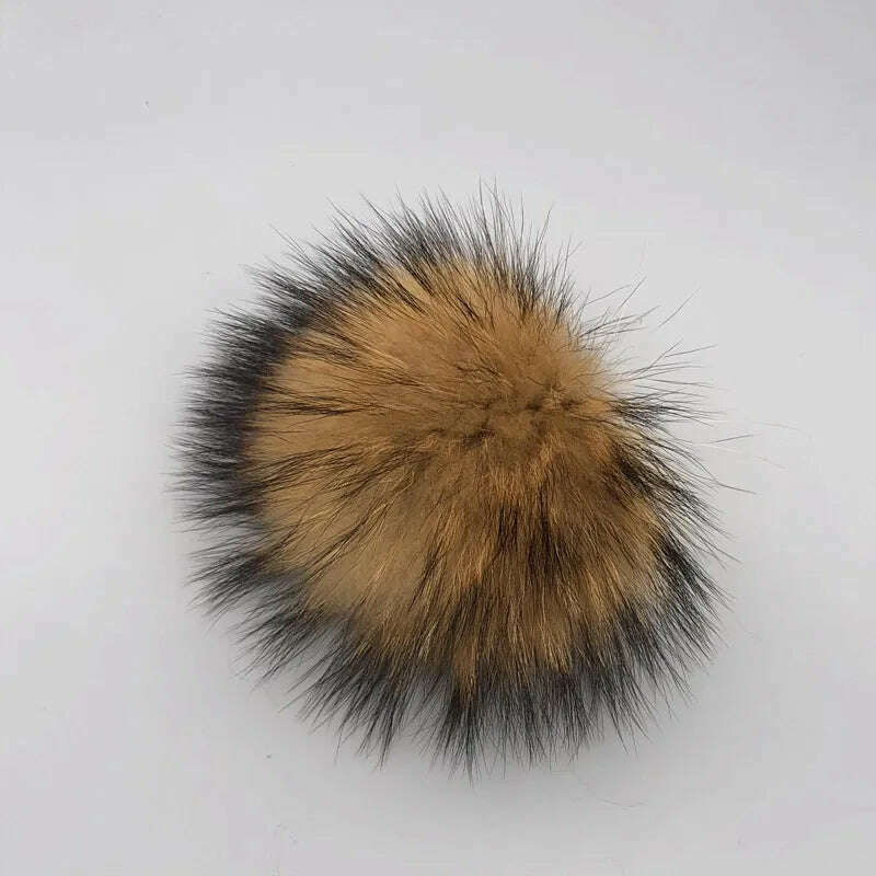 KIMLUD, 100% natural fox fur pompom raccoon fur pom pom for hat beanies DIY Fur Pompon For Caps Bags Scarf Accessories, natural color 13cm, KIMLUD APPAREL - Womens Clothes