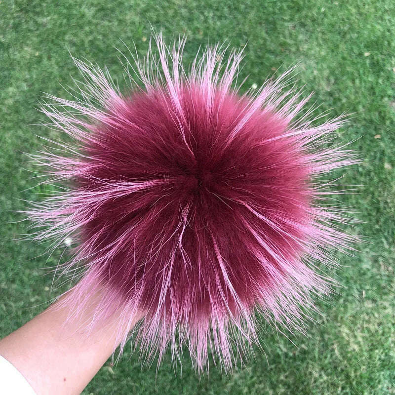 KIMLUD, 100% natural fox fur pompom raccoon fur pom pom for hat beanies DIY Fur Pompon For Caps Bags Scarf Accessories, raccoon wine red, KIMLUD APPAREL - Womens Clothes