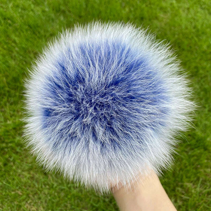 KIMLUD, 100% natural fox fur pompom raccoon fur pom pom for hat beanies DIY Fur Pompon For Caps Bags Scarf Accessories, fox blue 2, KIMLUD APPAREL - Womens Clothes