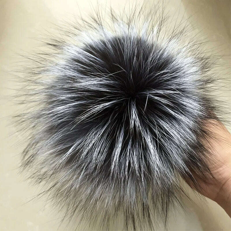 KIMLUD, 100% natural fox fur pompom raccoon fur pom pom for hat beanies DIY Fur Pompon For Caps Bags Scarf Accessories, silver fox, KIMLUD APPAREL - Womens Clothes