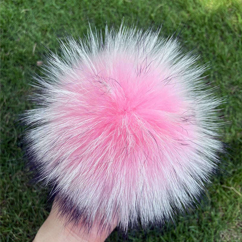 KIMLUD, 100% natural fox fur pompom raccoon fur pom pom for hat beanies DIY Fur Pompon For Caps Bags Scarf Accessories, raccoon pink, KIMLUD APPAREL - Womens Clothes