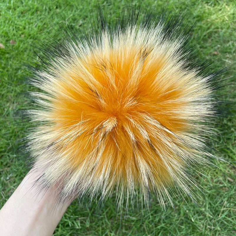 KIMLUD, 100% natural fox fur pompom raccoon fur pom pom for hat beanies DIY Fur Pompon For Caps Bags Scarf Accessories, raccoon yellow, KIMLUD APPAREL - Womens Clothes