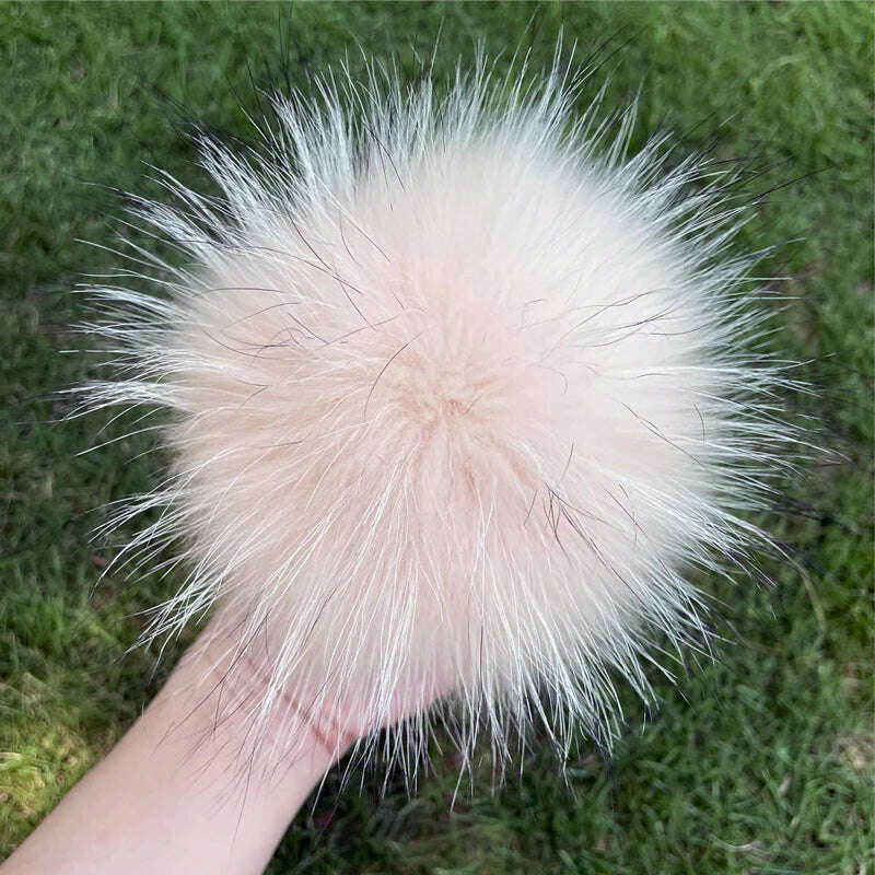 KIMLUD, 100% natural fox fur pompom raccoon fur pom pom for hat beanies DIY Fur Pompon For Caps Bags Scarf Accessories, raccoon beige, KIMLUD APPAREL - Womens Clothes